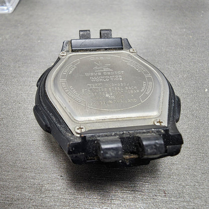 Casio Wave Ceptor Watch Men 42mm Black Dial Silver Tone Analog Digital Solar B127