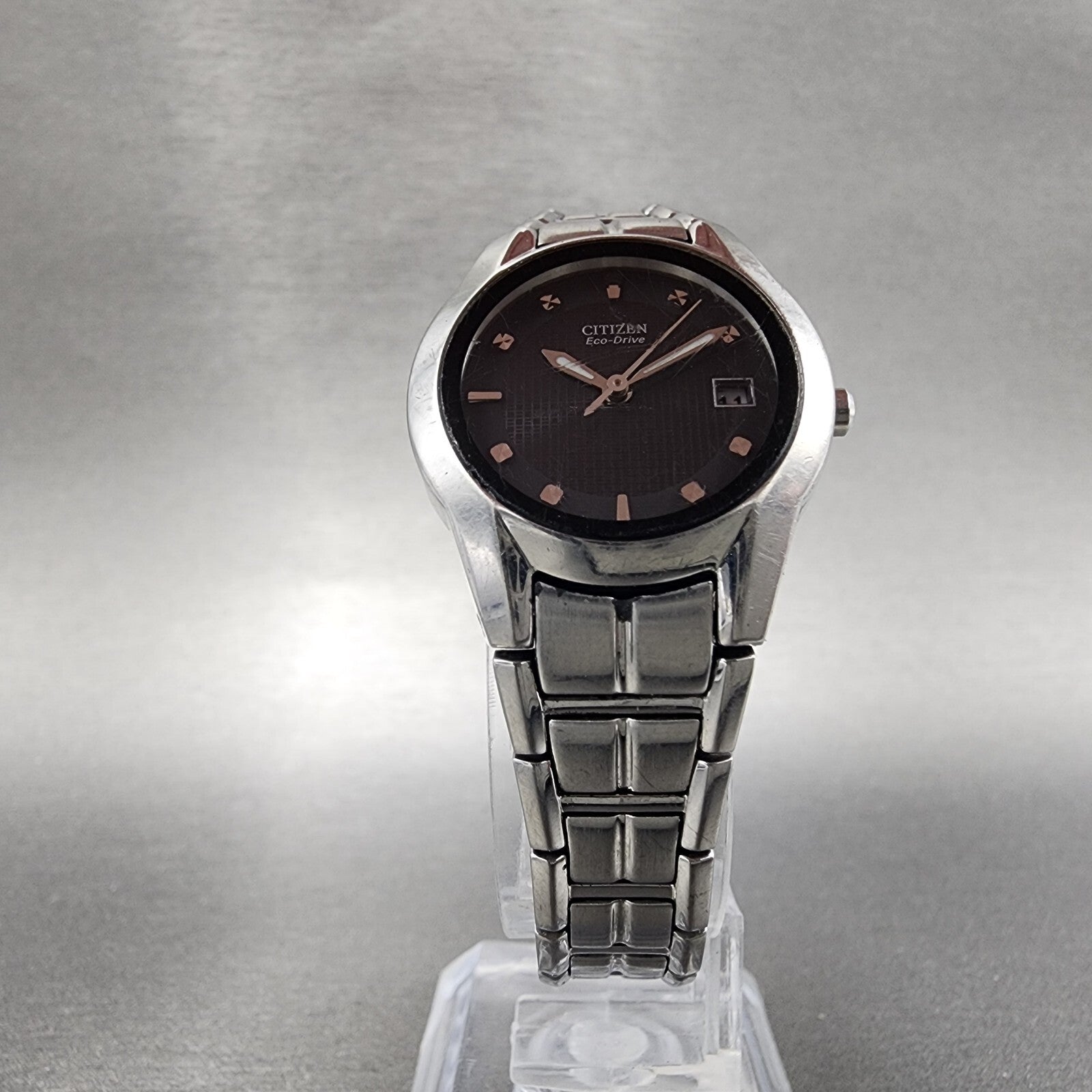 Citizen EcoDrive Watch Women 26mm Black Dial Steel Date Round E011S058503 A235