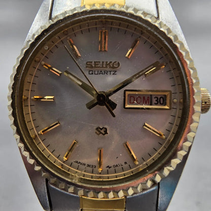 Seiko SQ Watch Women 24mm Silver Dial Two Tone Daydate Round 3E23-0A69 New Batt1