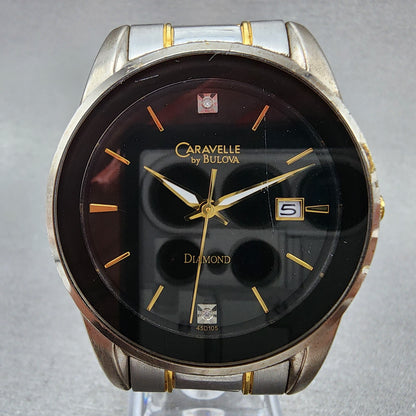 Bulova Caravelle Watch Men 40mm Black Dial two Tone Date Round 45D105 New Batt1