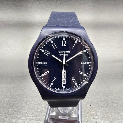 Swatch Portly Watch Men 38mm Blue Dial Blue Case Daydate Round SUJN700 New Batt0