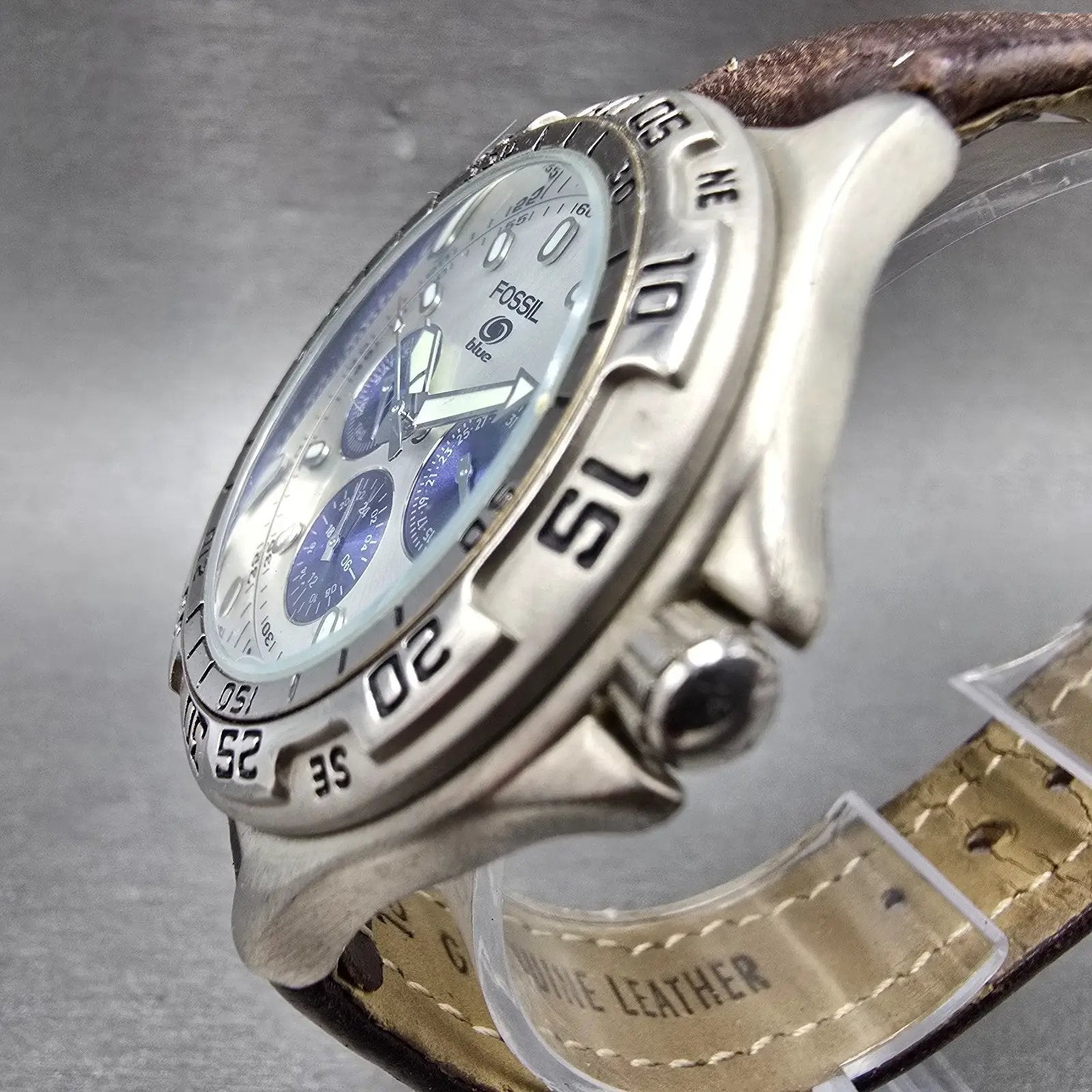 Fossil Blue Watch Men 40mm Silver & Blue Dial Steel Daydate BQ-8785 New Battery2