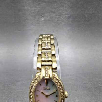 Citizen Eco-Drive Watch Women 18mm MOP Dial Gold tone Oval B023-S019206 Runs5