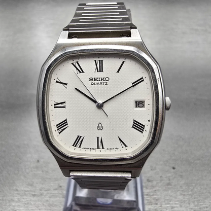 Seiko Watch Men 32mm White Dial Silver Tone Date Rectangle 5932-5030 New Battery0