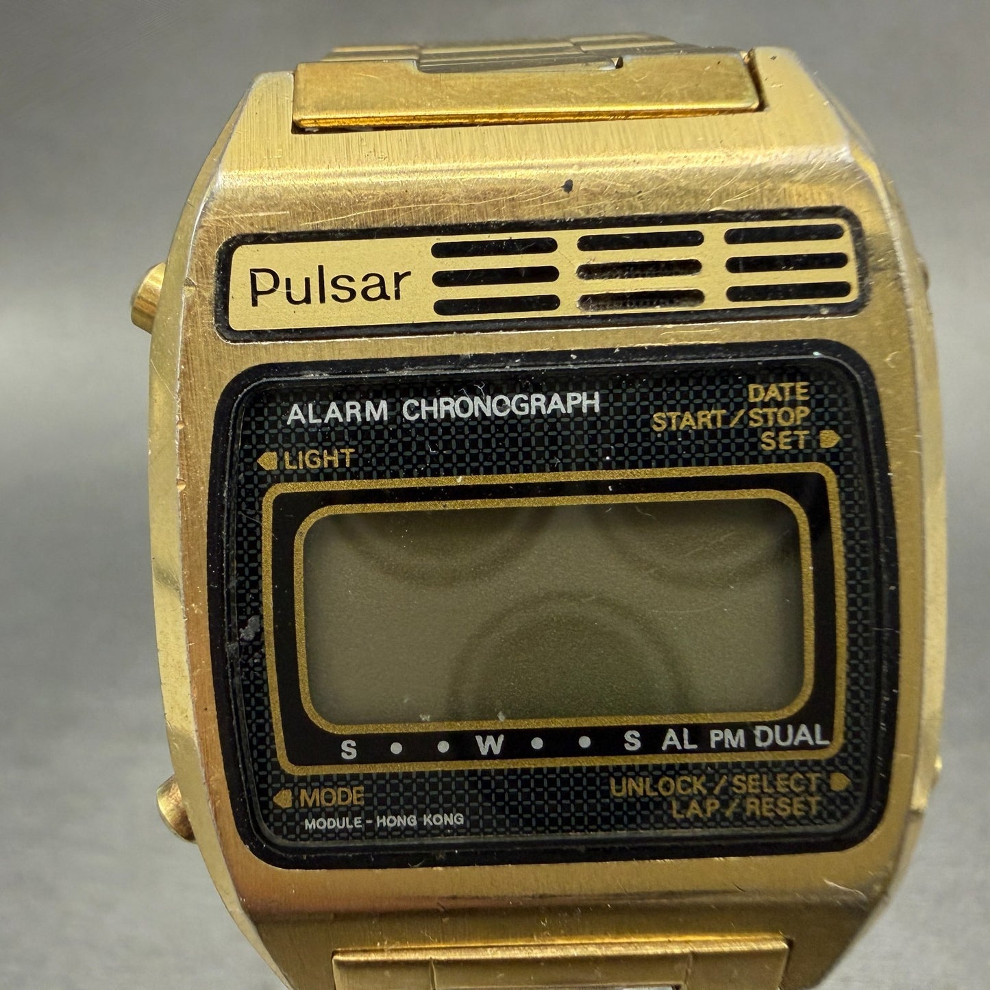 Seiko Pulsar Digital Watch Men 31mm Gold Tone Alarm Chrono Y486-4030 PARTS VTG2