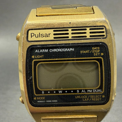 Seiko Pulsar Digital Watch Men 31mm Gold Tone Alarm Chrono Y486-4030 PARTS VTG2