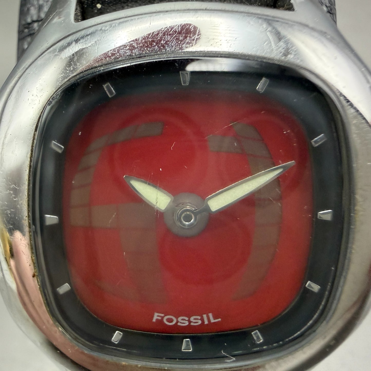 Fossil Big Tic Watch 32mm Analog Digital Silver Tone Rectangle JR-8176 New batt1