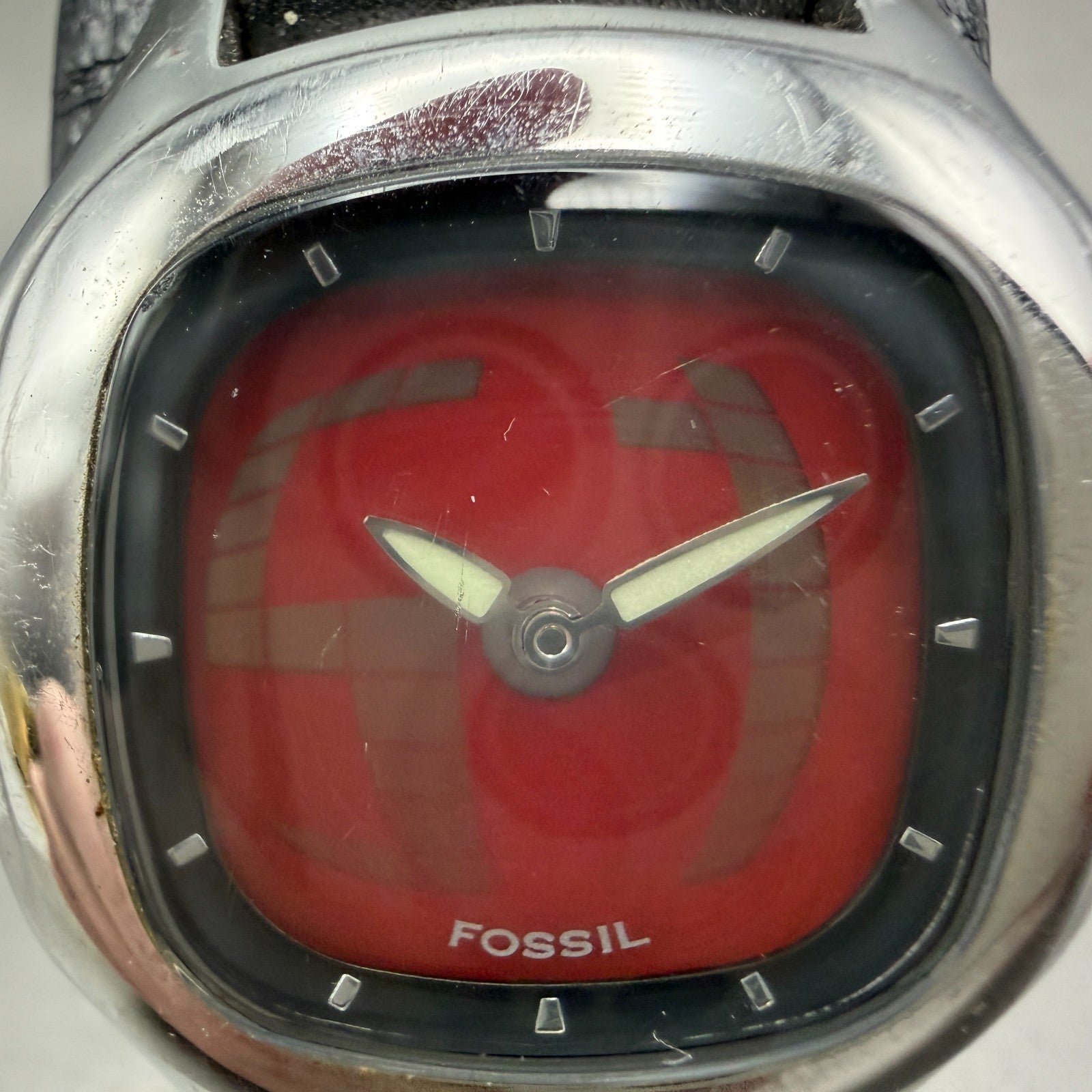 Fossil Big Tic Watch 32mm Analog Digital Silver Tone Rectangle JR-8176 New batt1