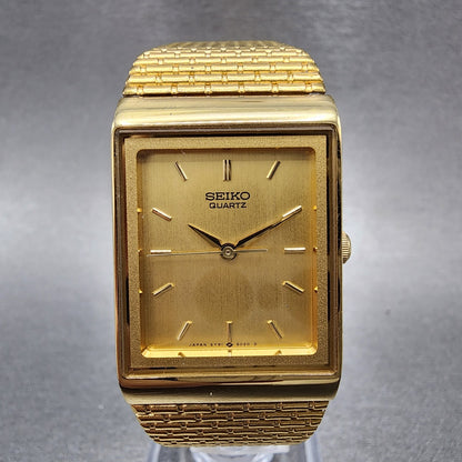 Seiko Tank Watch Men 23mm Champagne Dial Gold Tone 5y91-5049 New Battery
