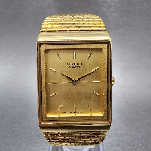 Seiko Tank Watch Men 23mm Champagne Dial Gold Tone 5y91-5049 New Battery