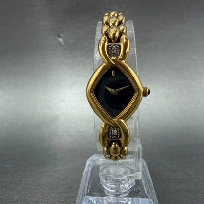 Seiko Watch Women 18mm Black Dial Gold Tone Diamond 4N00-6501 New Battery5