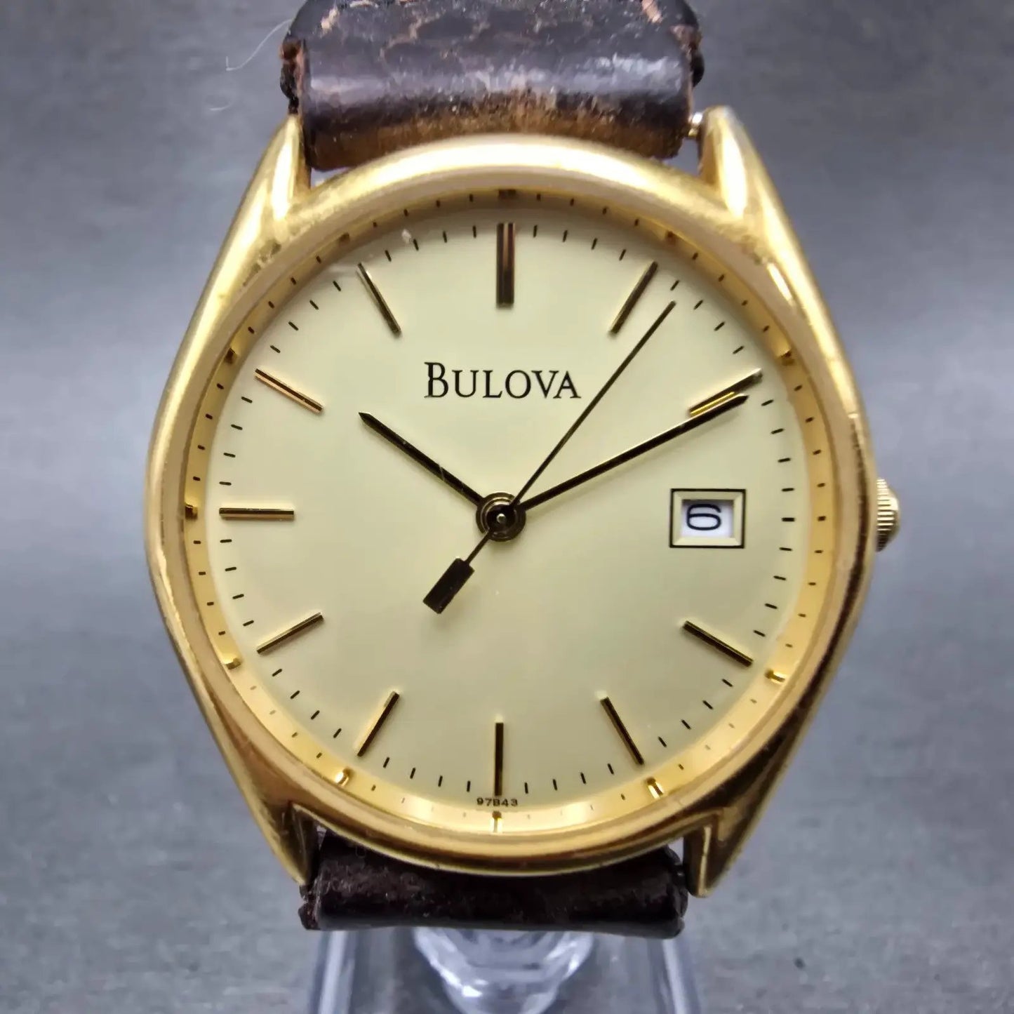 Bulova Watch Men 33mm Champagne Dial Gold Tone Date Round 97B43 New Battery0