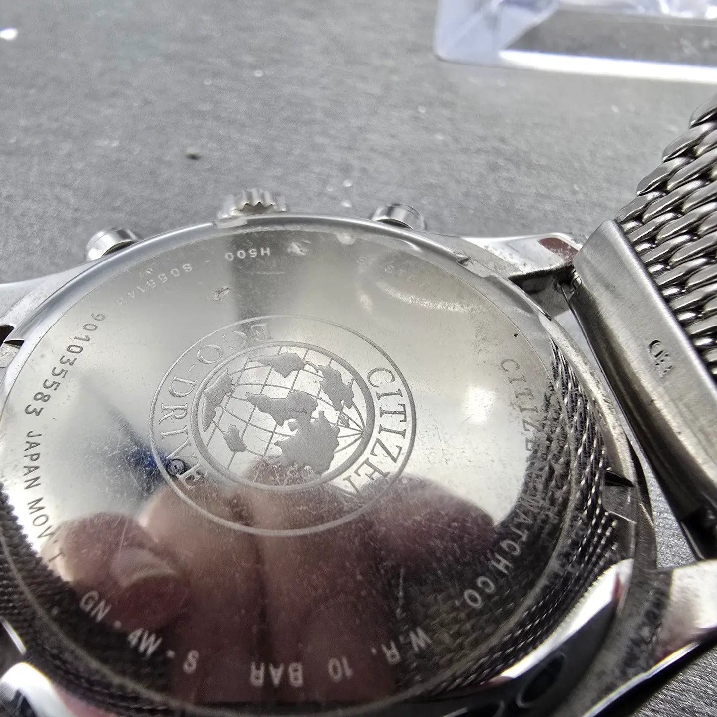 Citizen Eco-Drive World Timer Watch Men 43mm Black Dial Silver Tone Chrono Runs9