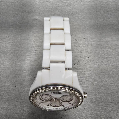 Fossil Stella Day Watch Women 38mm White Dial White Tone Daydate ES1967 New Batt4