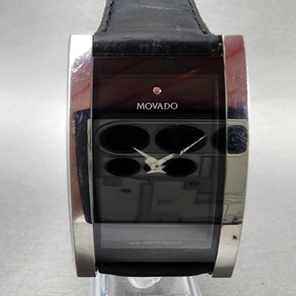 Movado La Nouvelle Tank Watch Men 30mm Black Dial Steel Rectangle New Battery1