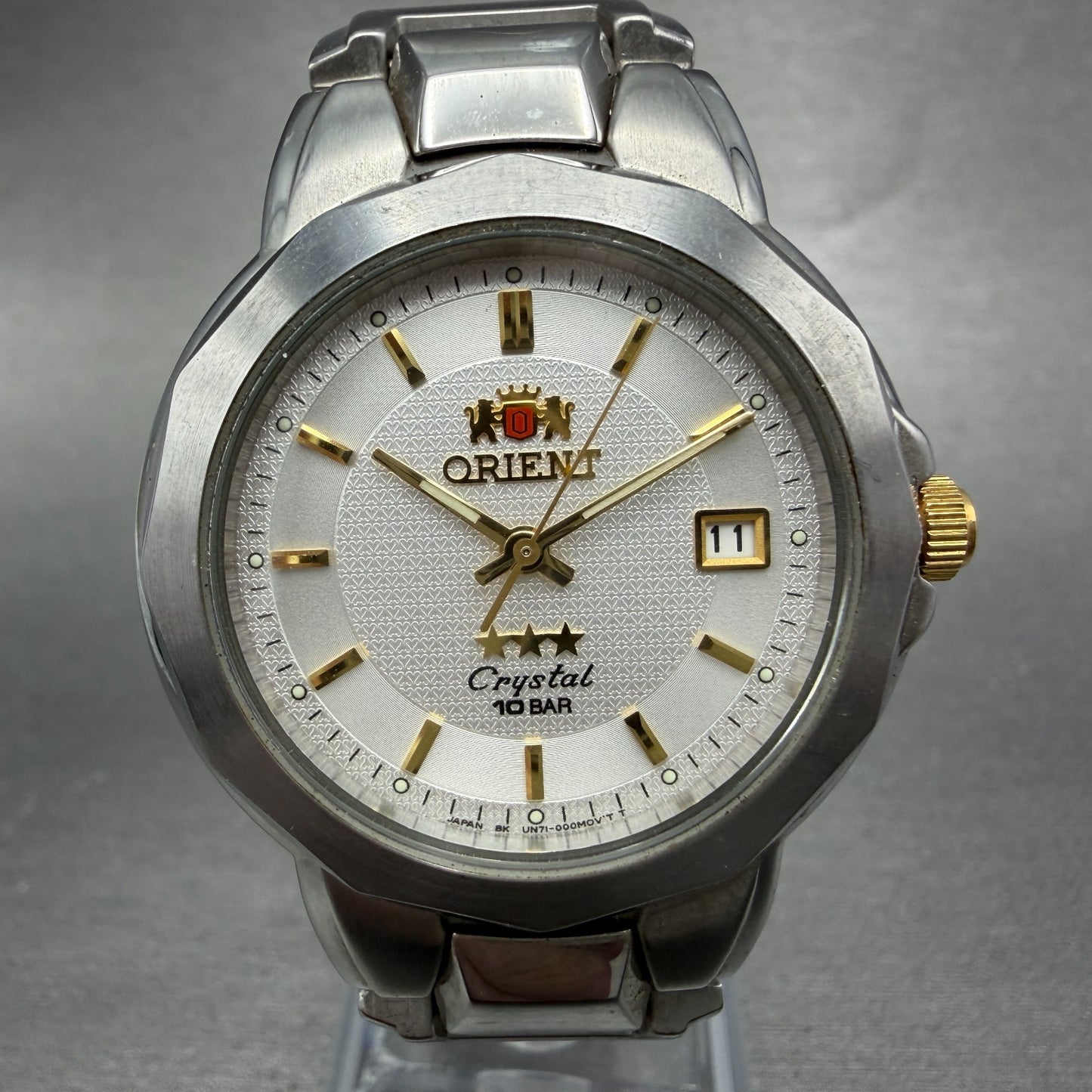Orient Crystal Tri Star Watch Men 36mm White Dial Steel Date Round New Battery0
