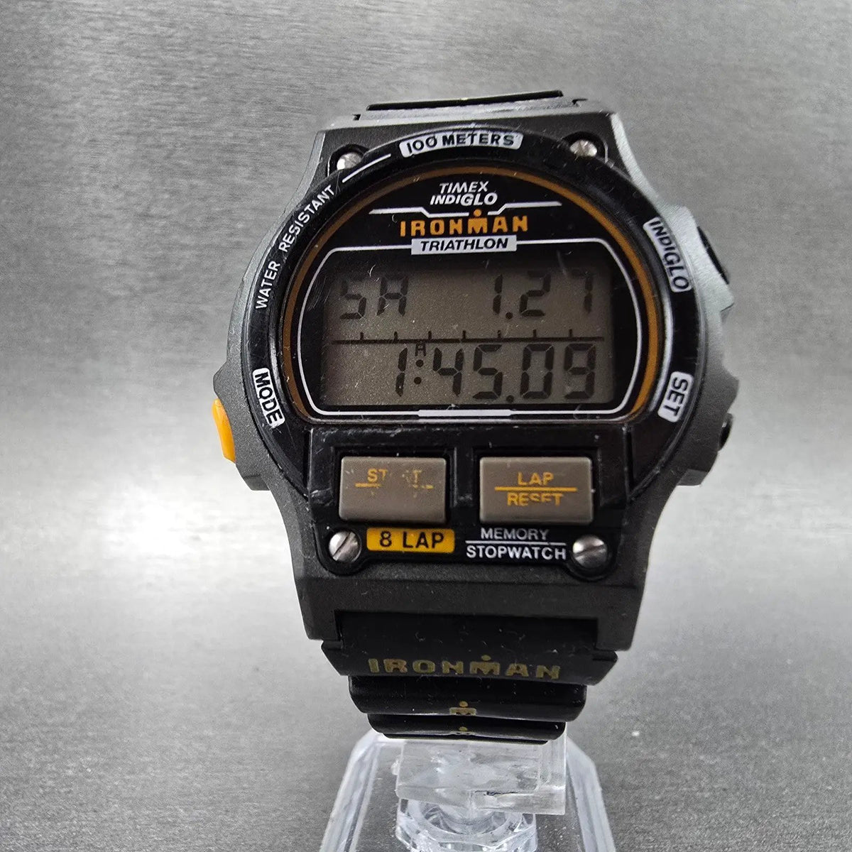 Timex Ironman Watch Men 39mm Gray Black Alarm Chronograph New Battery Vintage JL5