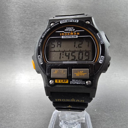 Timex Ironman Watch Men 39mm Gray Black Alarm Chronograph New Battery Vintage JL5