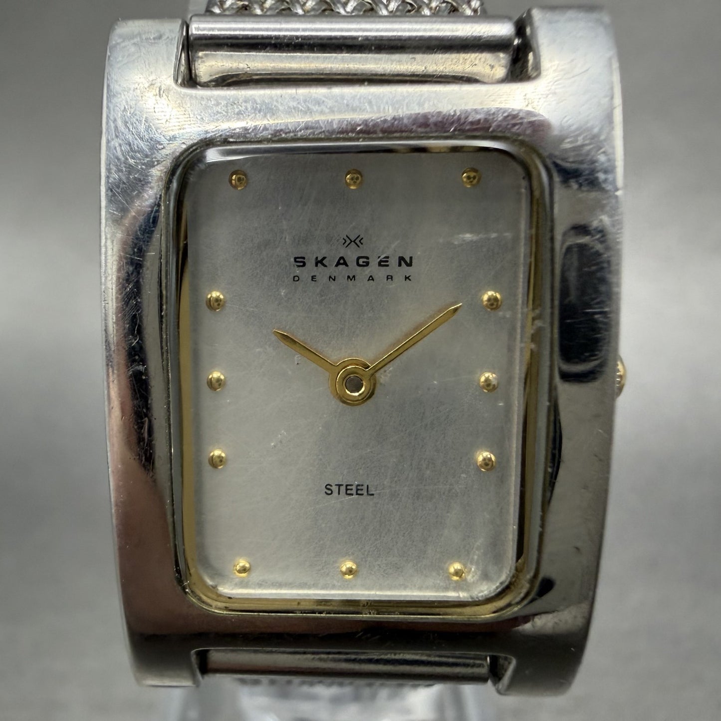 Skagen Tank Watch Women 21mm Silver Dial Silver Tone Rectangle 68SGSC New batt1