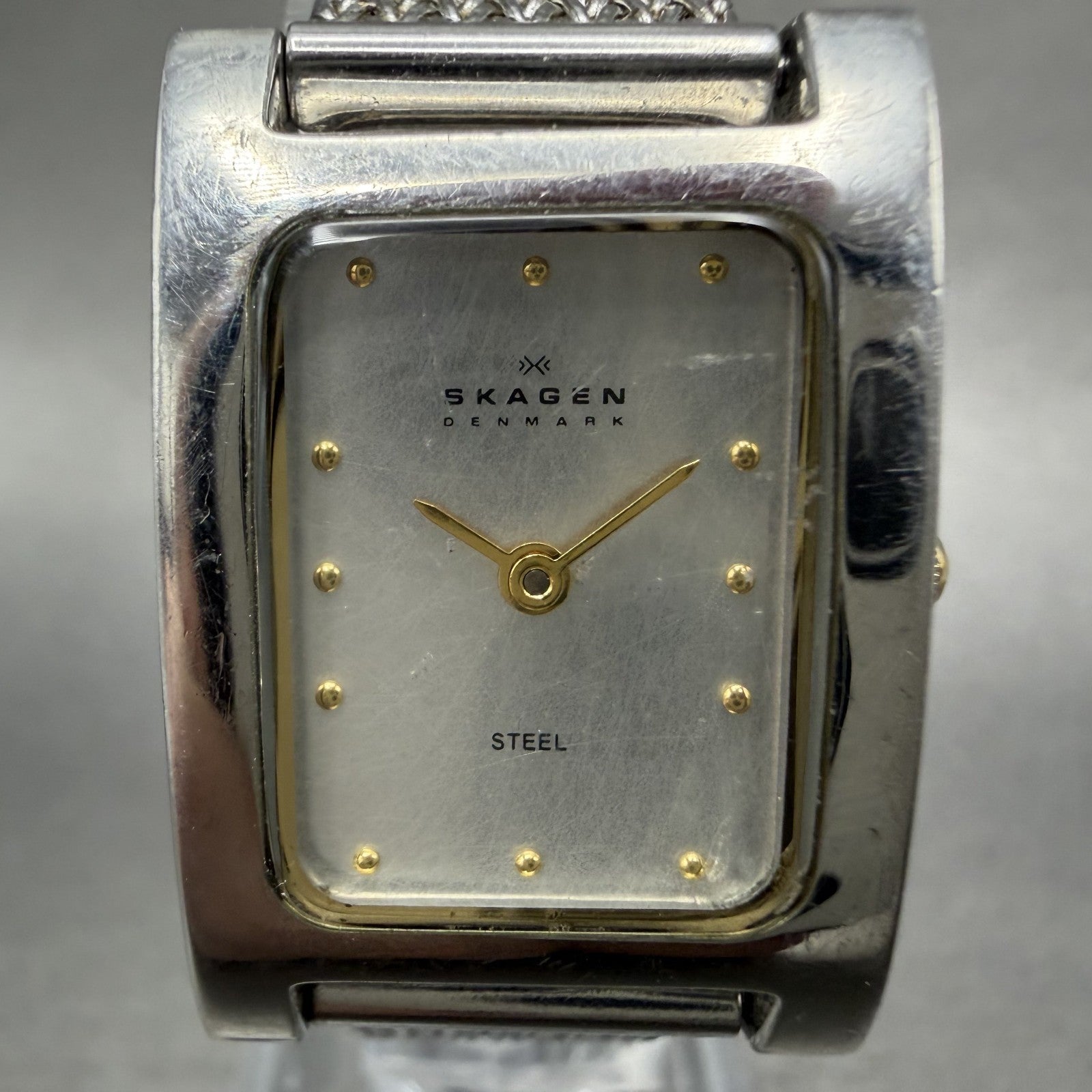 Skagen Tank Watch Women 21mm Silver Dial Silver Tone Rectangle 68SGSC New batt1