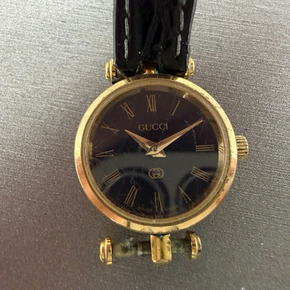 Gucci 2000L Watch Women 21mm Black Dial Gold Plated Round Vintage PARTS2