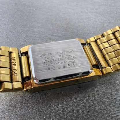 Seiko Tank Watch Women 16mm Gold Dial Gold Tone Rectangle 1N015A69 New Battery9