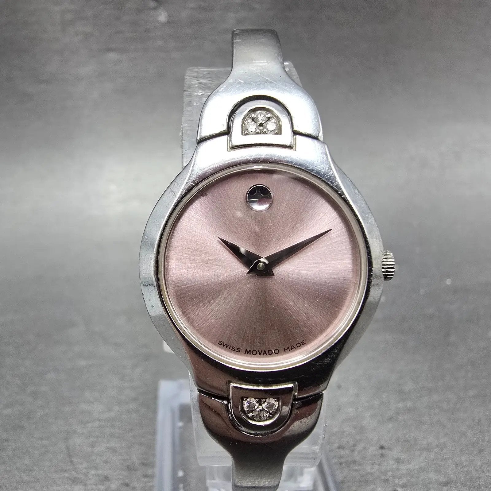 Movado Kara Watch Women 24m Pink Dial Steel Round 84-A1-1846 New Batt Diamond RQ0