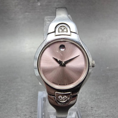 Movado Kara Watch Women 24m Pink Dial Steel Round 84-A1-1846 New Batt Diamond RQ0