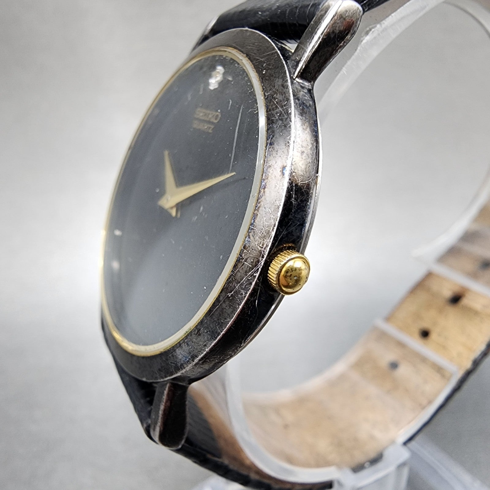 Seiko Watch Men 33mm Black Dial Black Tone Round Diamond Marker 7n008a49 PARTS3