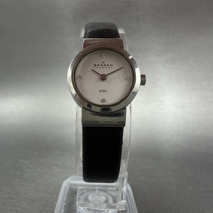 Skagen Watch Women 19mm Silver Dial Steel Round 590SSLC Leather Band New Battery5