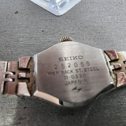 Seiko Watch Women 18mm Silver Dial White Gold Tone Round Manual Wind Runs VTG10