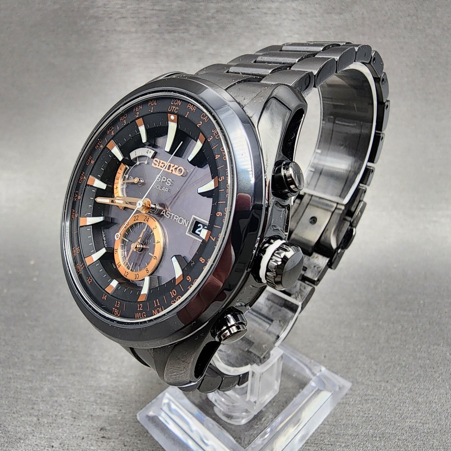 Seiko Astron GPS Watch Men 47mm Black Dial Black Case Date GPS Round 7X520AC02