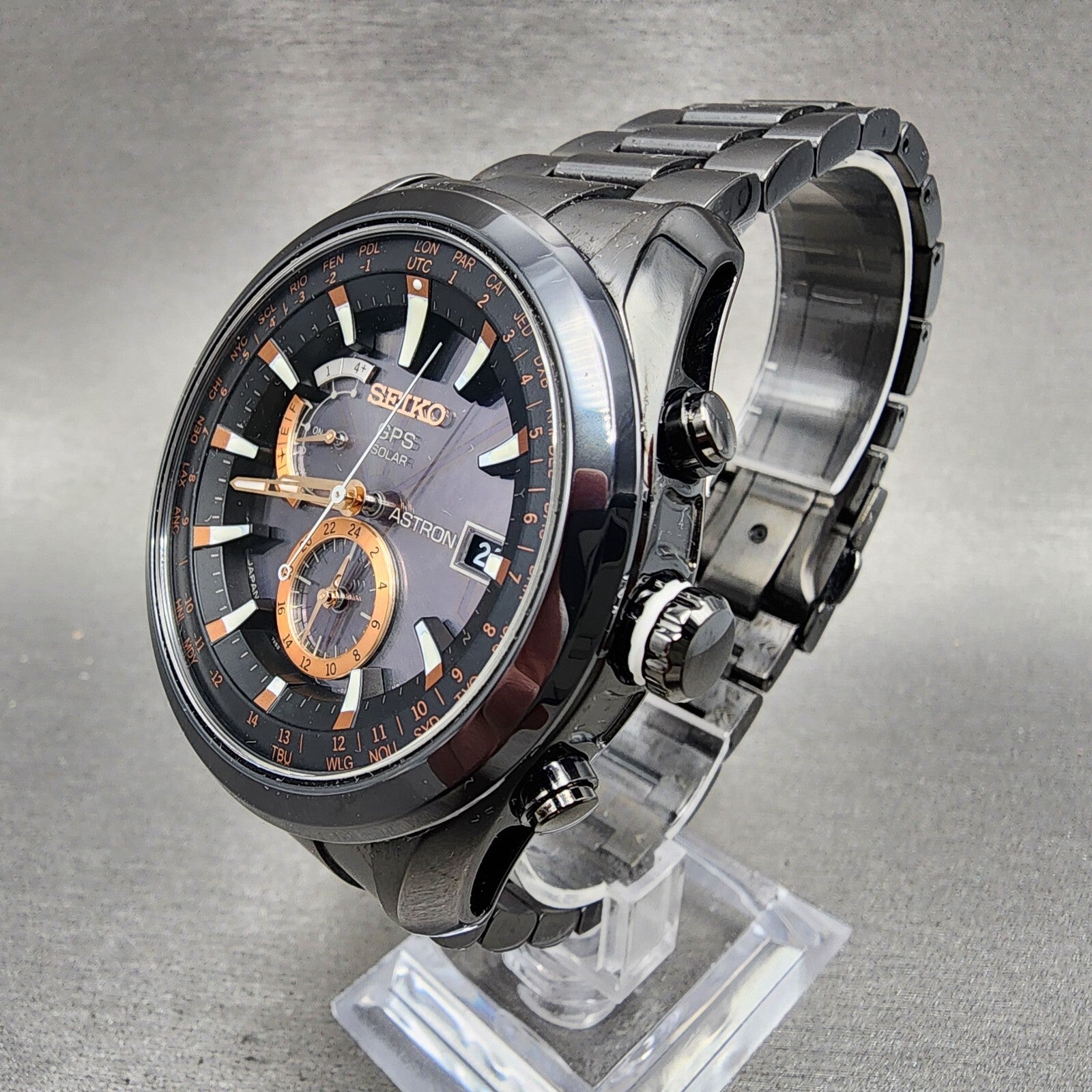 Seiko Astron GPS Watch Men 47mm Black Dial Black Case Date GPS Round 7X520AC02