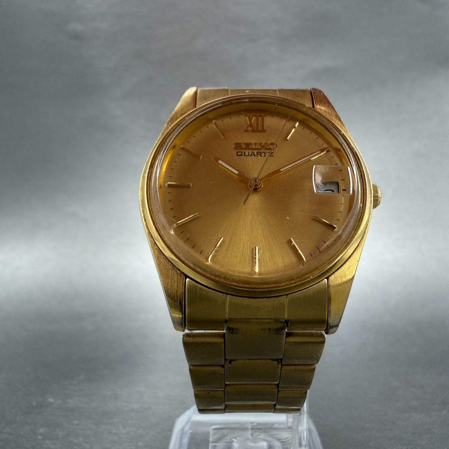 Seiko Watch Men 33mm Champagne Dial Gold Tone Date Round 7n42-6a60 New Battery 45