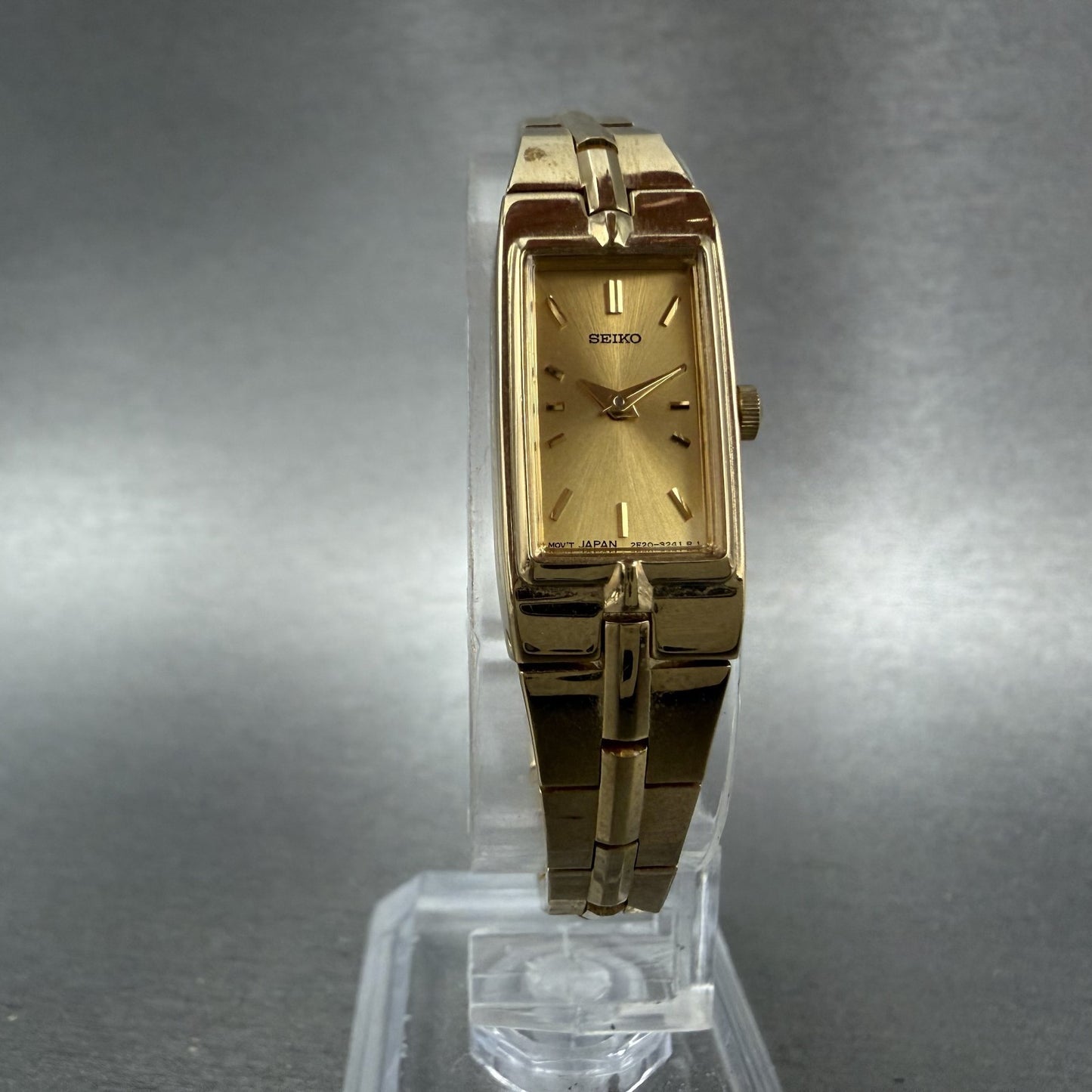 Seiko Tank Watch Women 13mm Champagne Dial Gold Tone Rectangle 2e207479 New Bat5