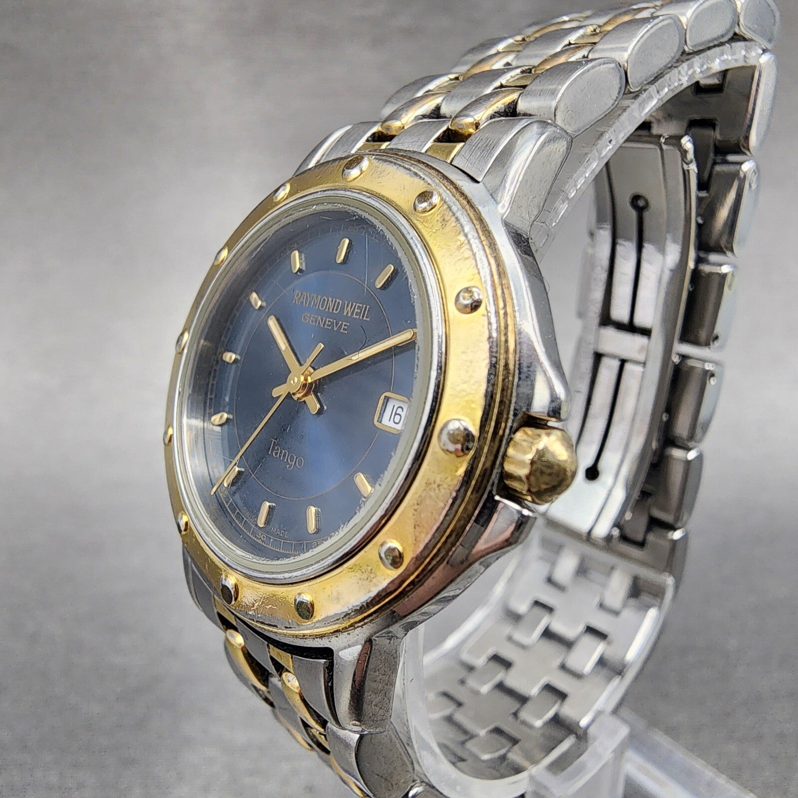 Raymond Weil Tango Watch Women 28mm Blue Dial Two Tone Date Round 5360 New BatA12