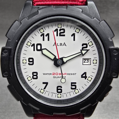 Seiko Alba Watch Men 40mm White Dial Black Case Date Round V732-0D70 New Battery1