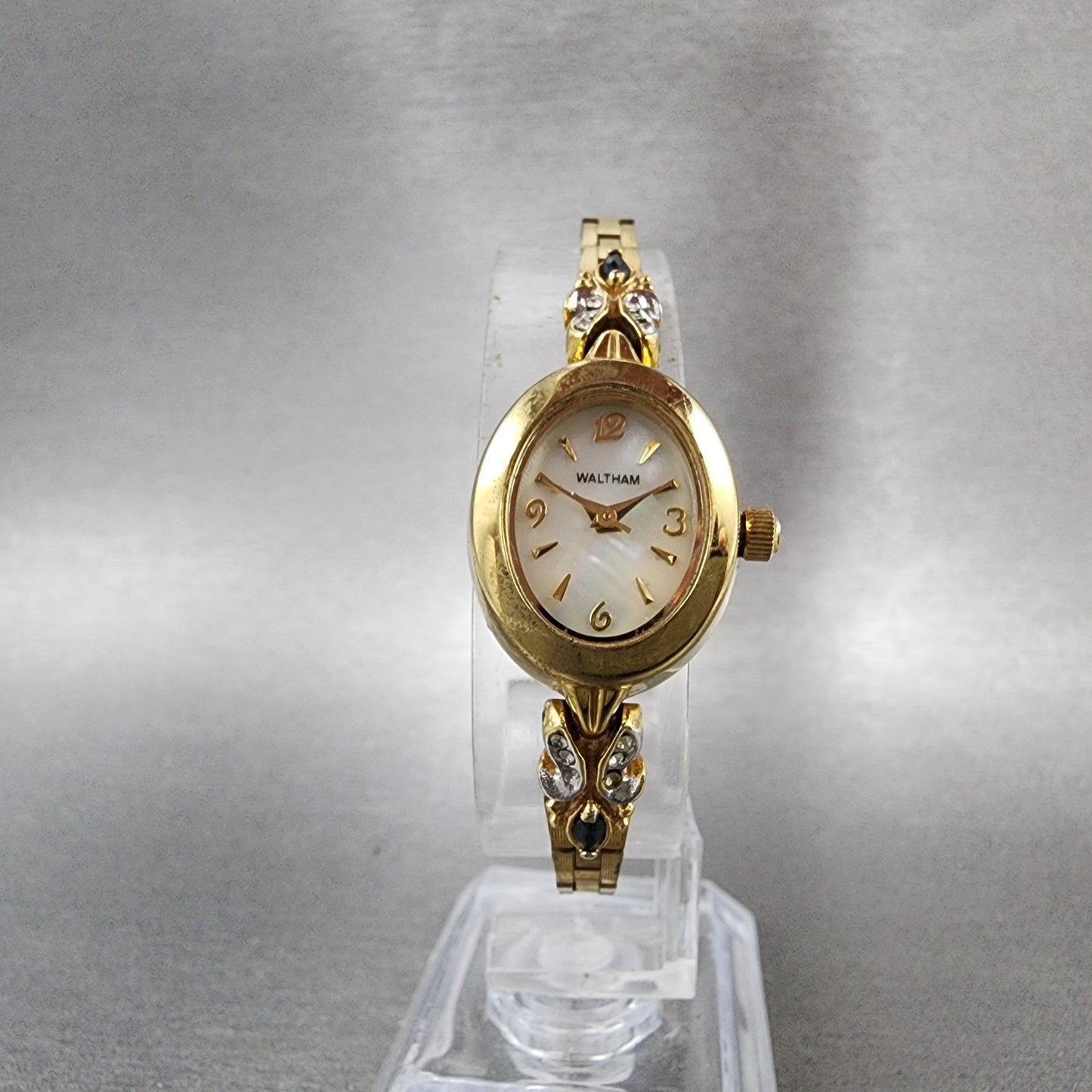 Waltham Watch Women MOP Dial Gold Tone Oval Crystal Accents New Battery5