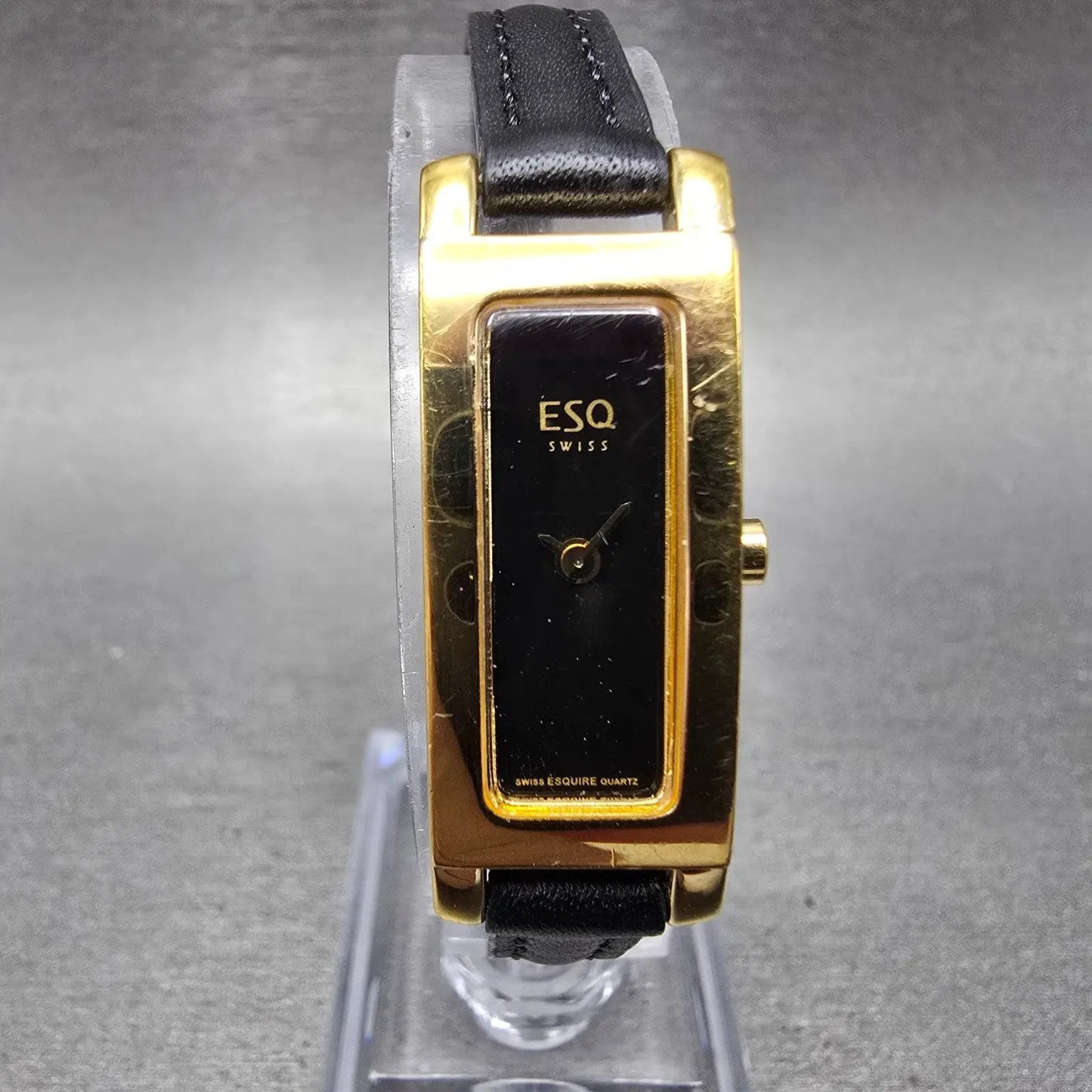 ESQ Tank Watch Women 13mm Black Dial Gold Tone Rectangle 100677 New Battery0