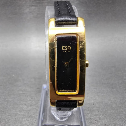 ESQ Tank Watch Women 13mm Black Dial Gold Tone Rectangle 100677 New Battery0
