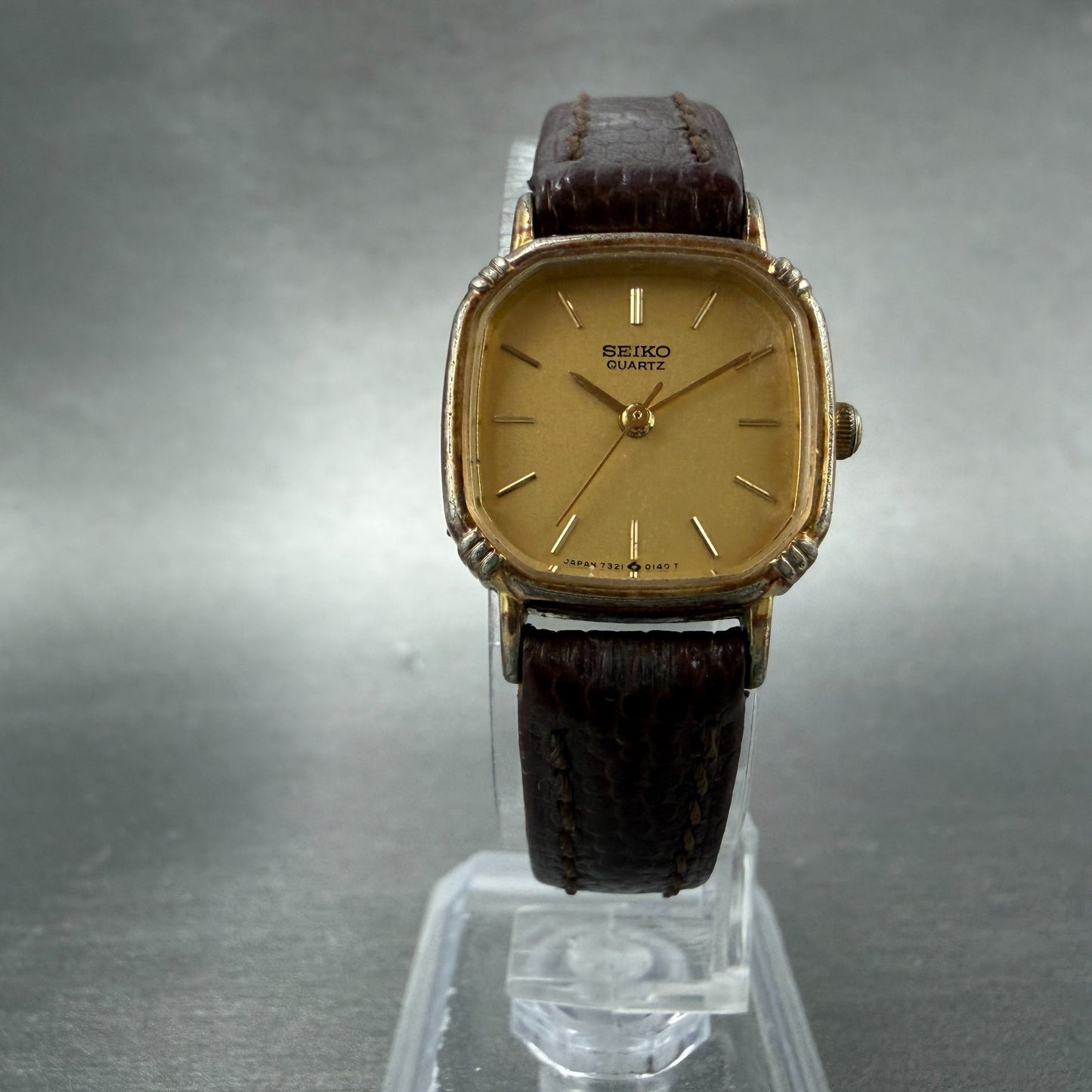 Seiko Watch Women 20mm Champagne Dial Gold Tone Square 7321-5070 New Battery5
