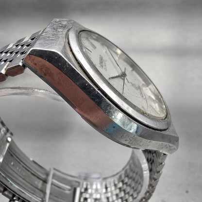 Seiko Watch Men 34mm Silver Dial Silver Tone Round 7121-7000 New Battery VTG3
