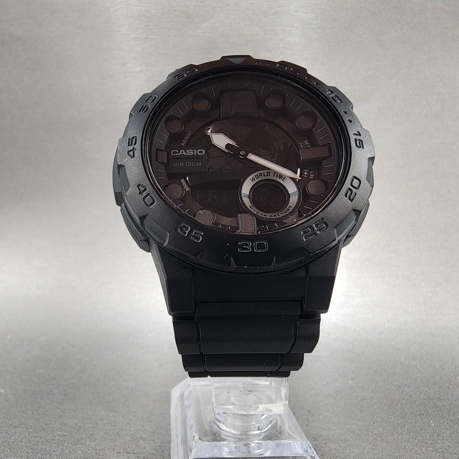 Casio AEQ100 Watch Men 48mm Analog Digital Black World Time Round New Battery5