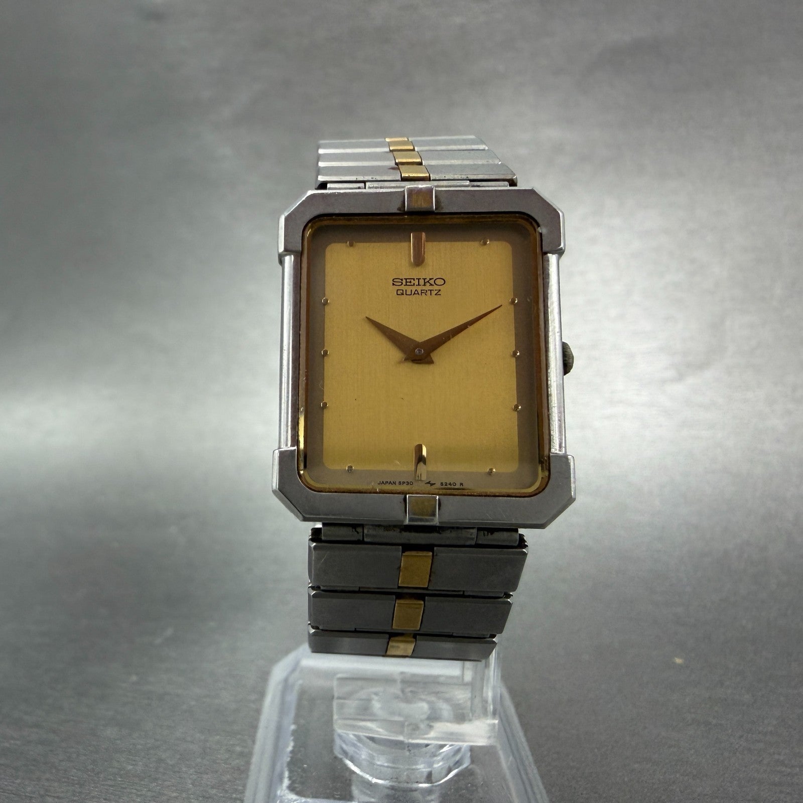 Seiko Tank Watch Men 24mm Champagne Dial Two Tone 5P30-5130 Rectangle PARTS6