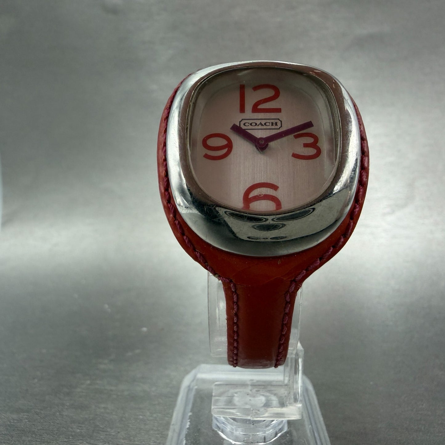 Coach Watch Women 32mm Silver Dial Silver Tone Oval Red Leather Band New Battery5