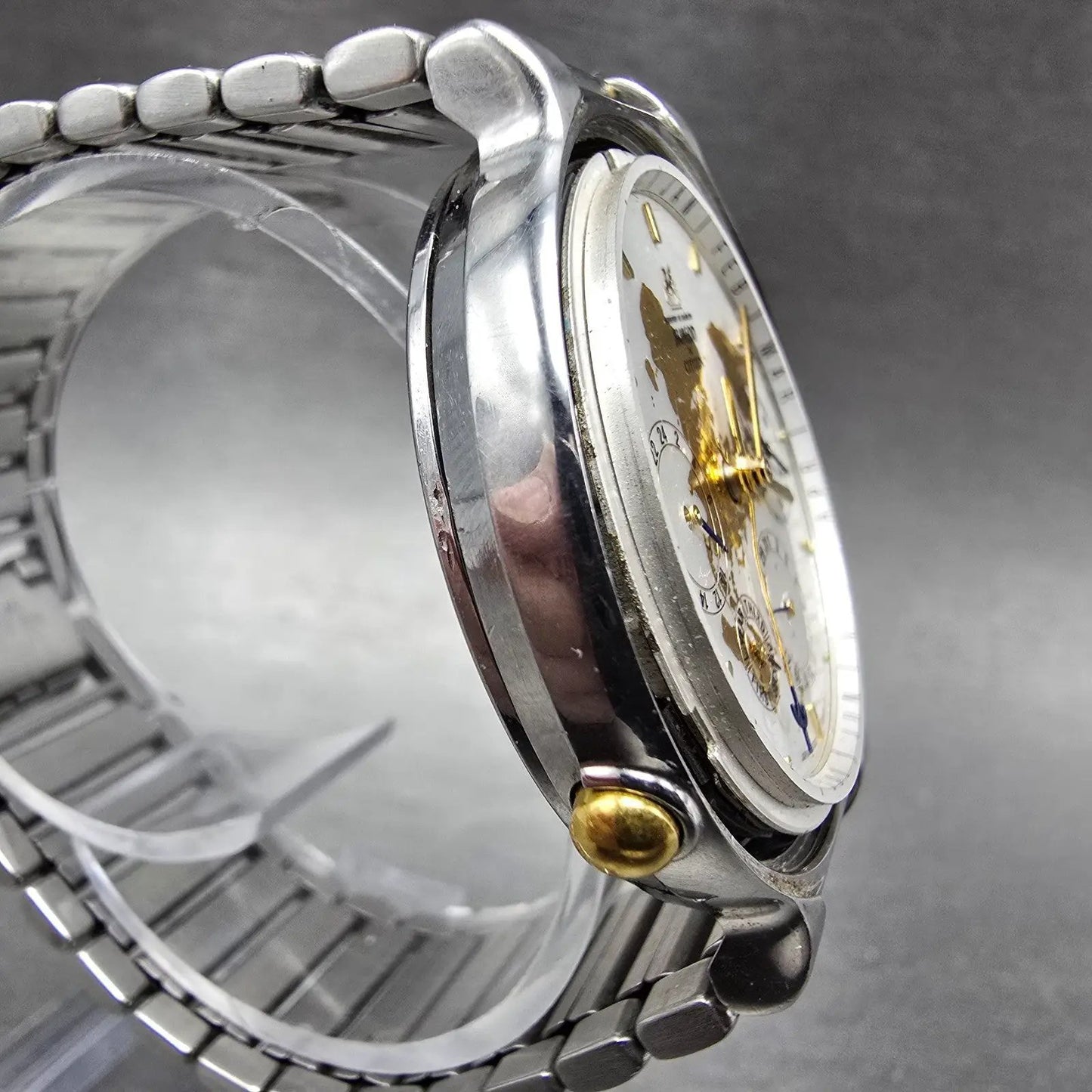 Citizen Avalon Perpetual Calendar Watch Men 38mm Silver Dial Two Tone PARTS 67214