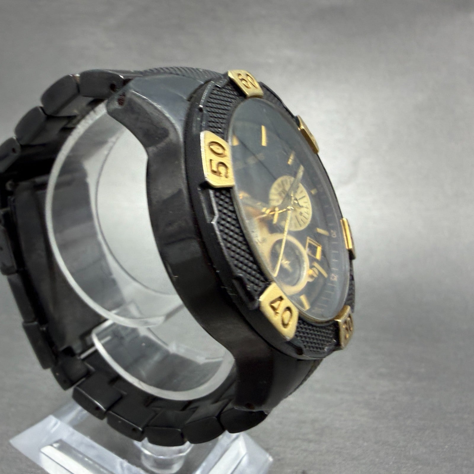 Michael Kors Chrono Watch Men 45mm Black Dial Two Tone Date Round MK-8088 NewBat3