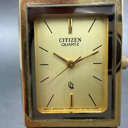 Citizen CQ Tank Watch Unisex 24mm Champagne Dial Gold Tone Rectangle New Bat NOS1