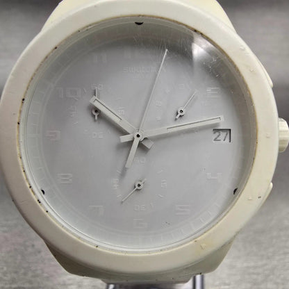 Swatch BASIC WHITE Chronograph Watch Men White Dial White Date SUSW400 New Batt1