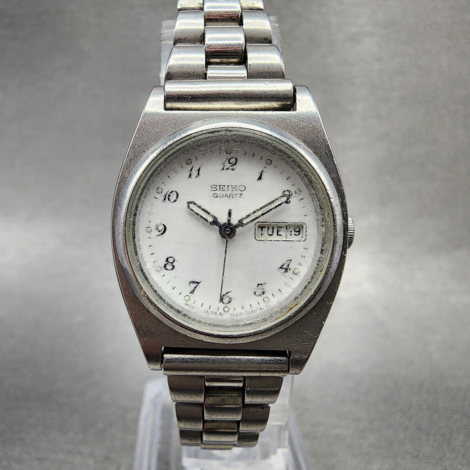 Seiko Watch Women 25mm White Dial Silver Tone Daydate 7N830081 New Battery0